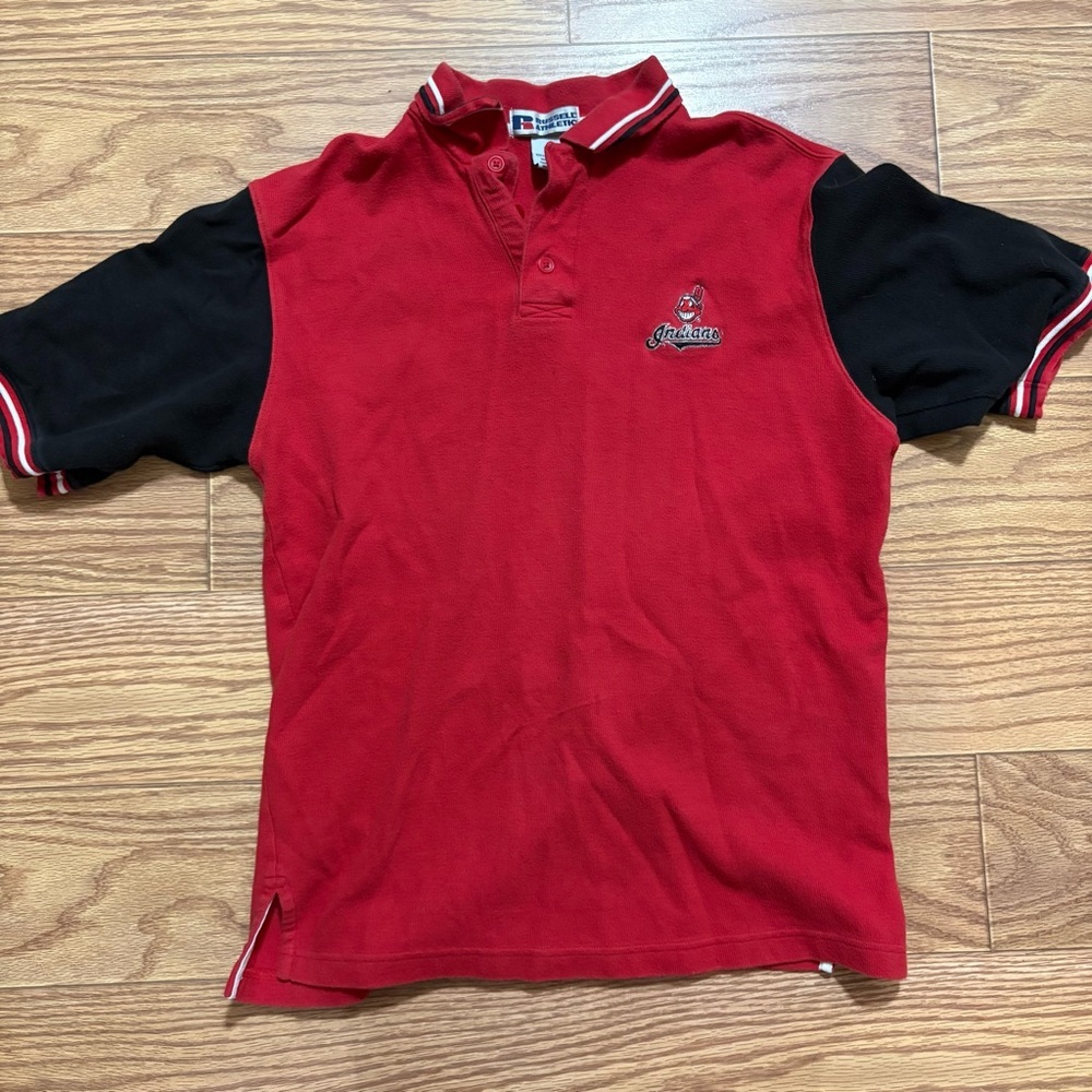 Vintage 90s Russell Athletic MLB Cleveland Indians Chief Wahoo Polo Medium
